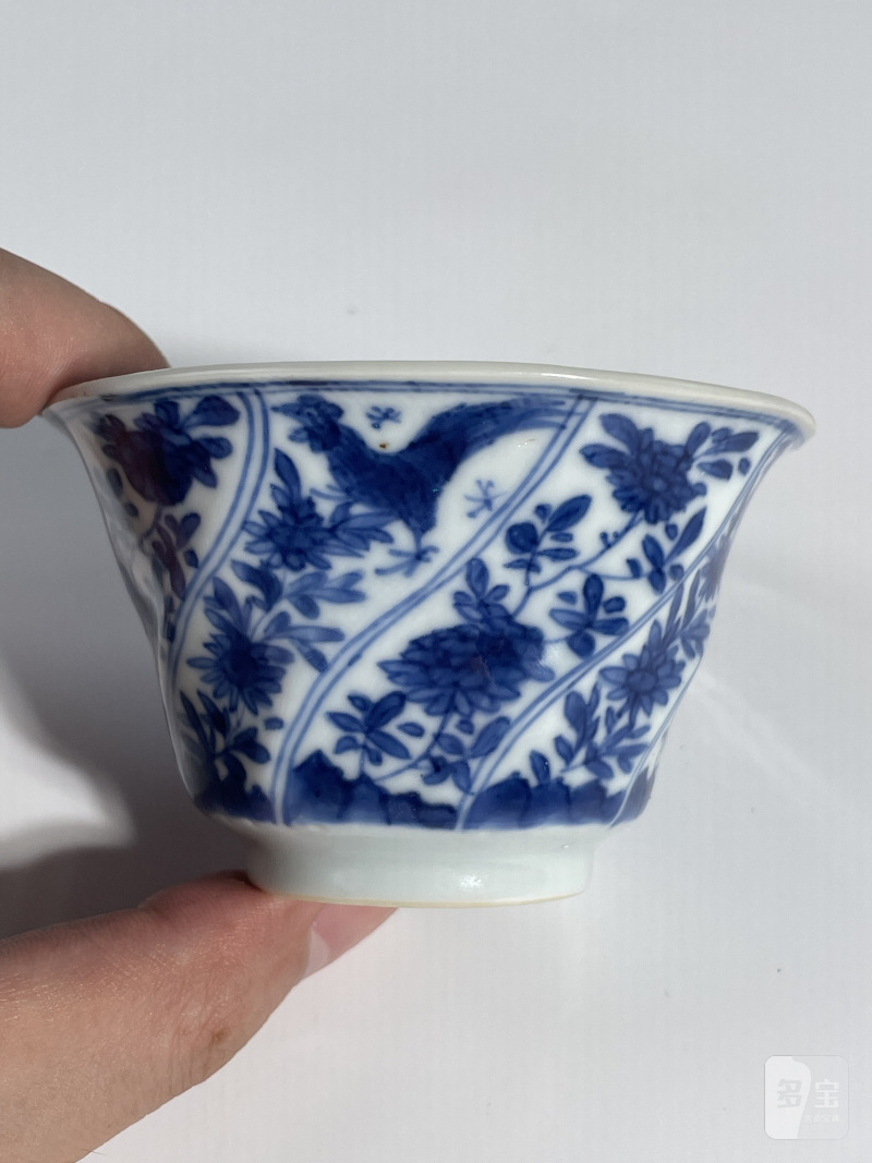 清早期 青花开光花鸟纹杯碟套组 - 图22